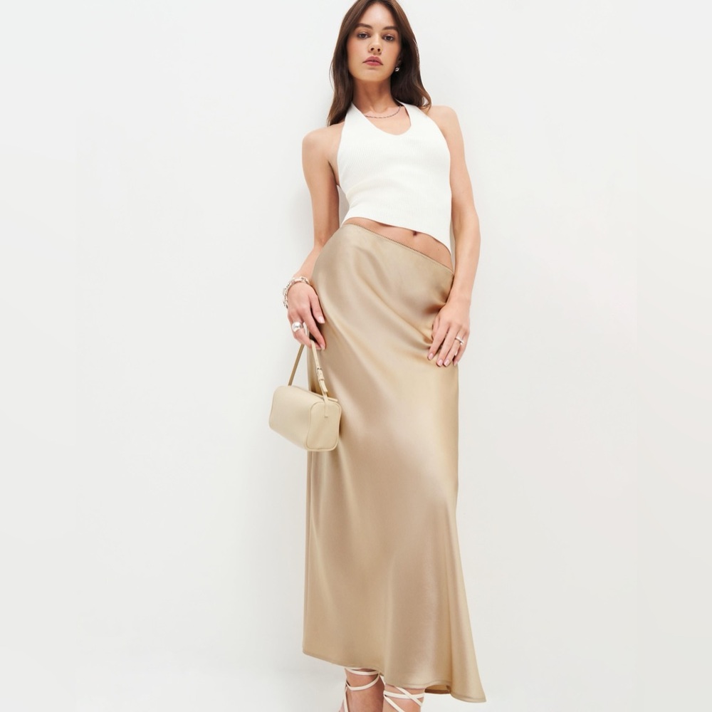 Reformation Petites Layla Silk Skirt in Sand - NWT never worn 2P
